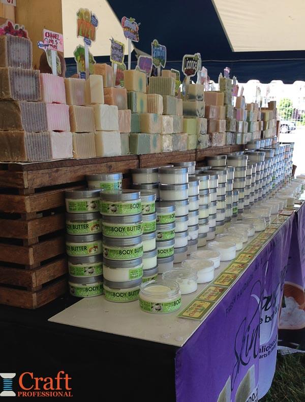 Stacks of handmade soap and body butter