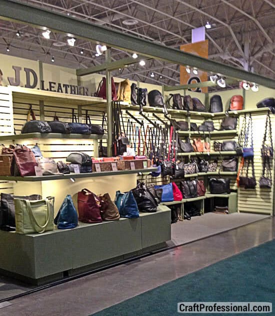 Purses displayed on slatwalls