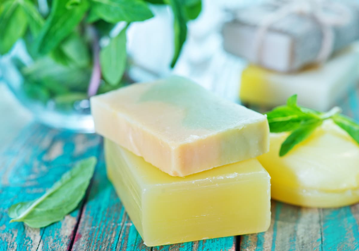 handmade soap styled with mint leaves handmade soap styled with mint leaves