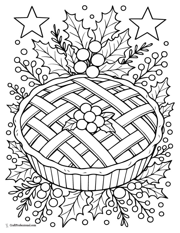 Christmas pie with lattice crust and berries coloring page.