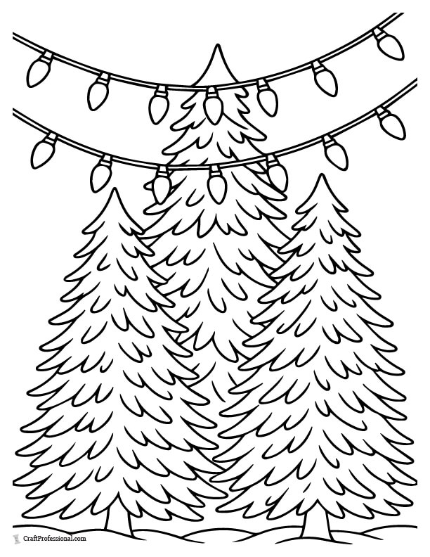 Decorative winter lights across trees  coloring page