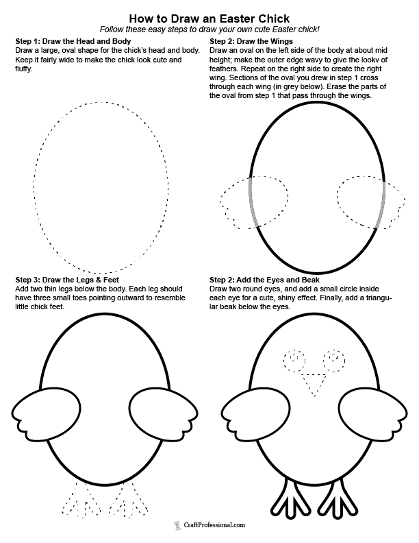 Printable tutorial, how to draw an Easter chick