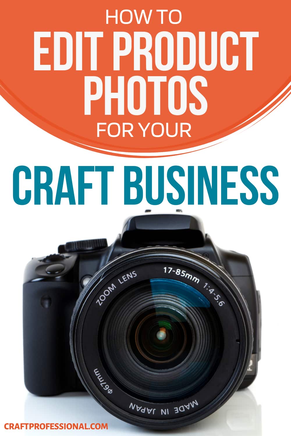 DSLR camera. Text - How to edit product photos for your craft business.