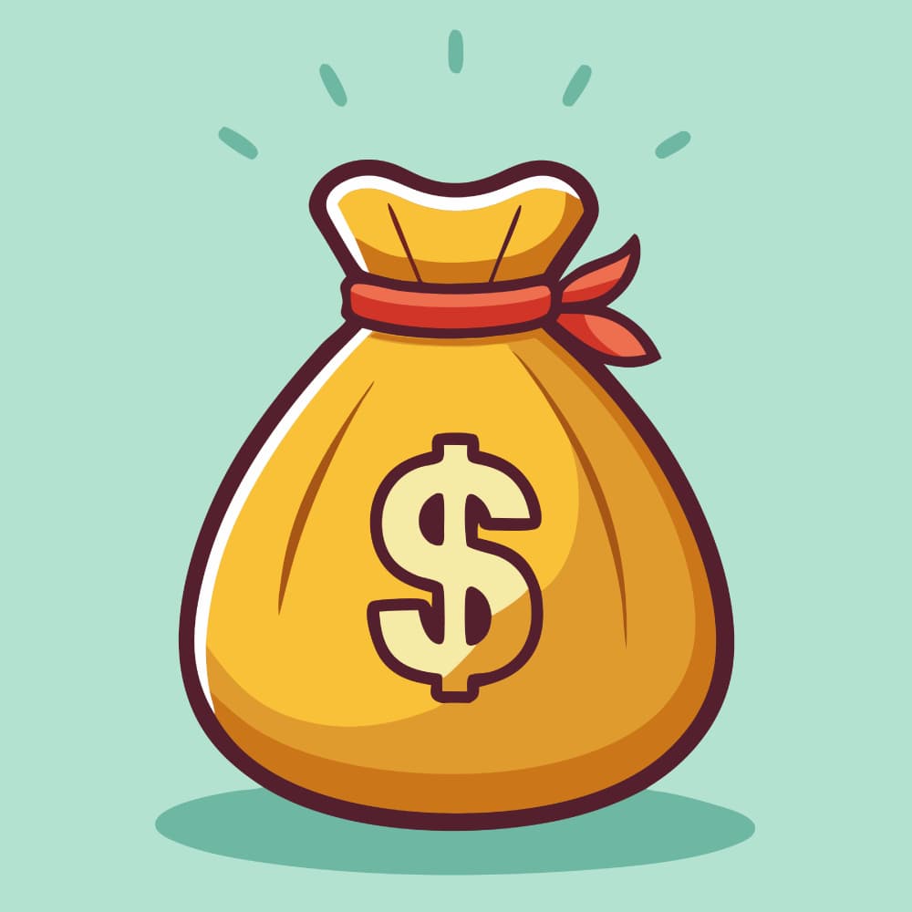 Cartoon illustration of a money bag symbolizing profit or increased earnings. Cartoon illustration of a money bag symbolizing profit or increased earnings.