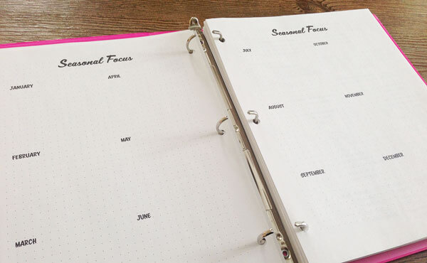 Seasonal focus page for printable planner Seasonal focus page for printable planner