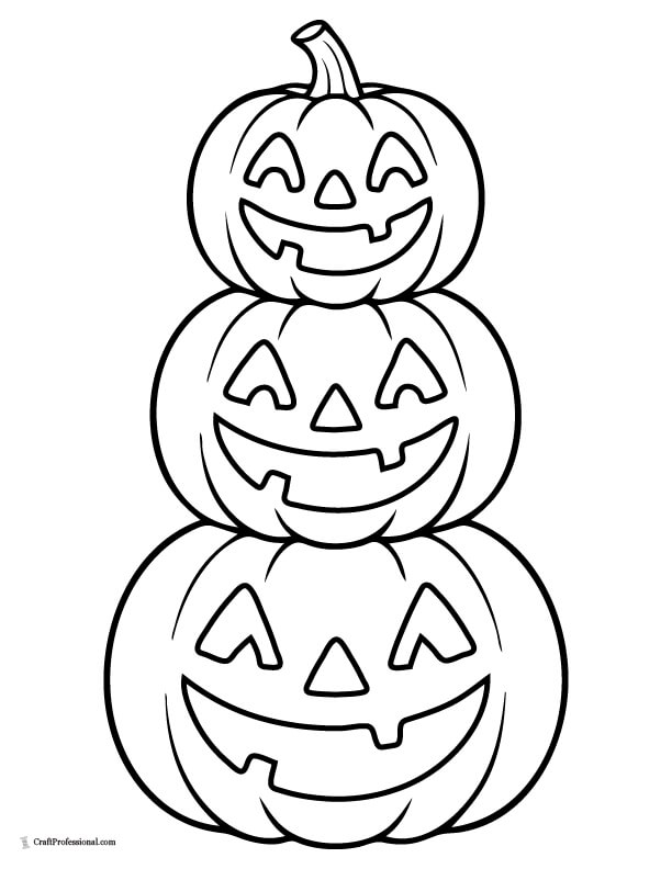 Stack of 3 jack-o'-lanterns on top of each other coloring sheet