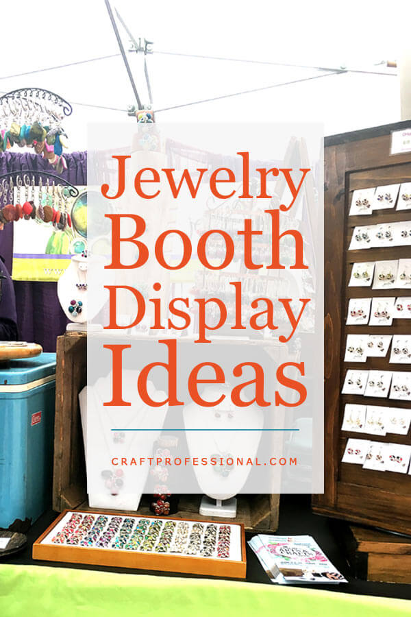 Handmade jewelry on display at a craft show. Text - Jewelry Booth Display Ideas Handmade jewelry on display at a craft show. Text - Jewelry Booth Display Ideas