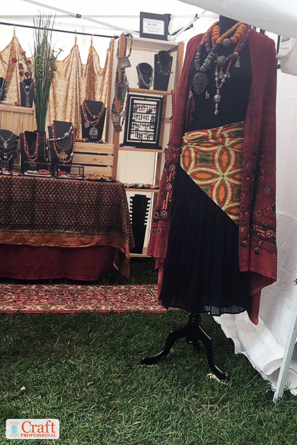Handmade necklaces displayed on a mannquin Handmade necklaces displayed on a mannquin