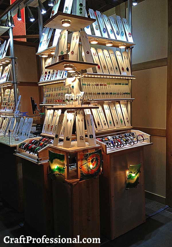 Stacked shelves jewelry display with good lighting