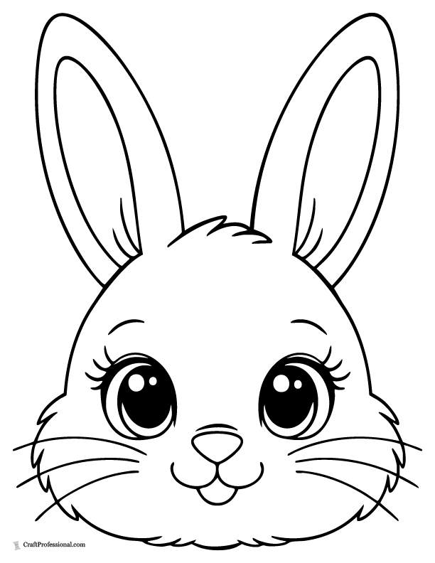 Large close-up bunny face Easter coloring page printable.