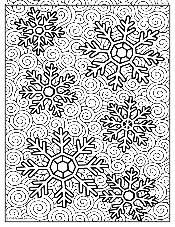 Large snowflakes collage, coloring page.
