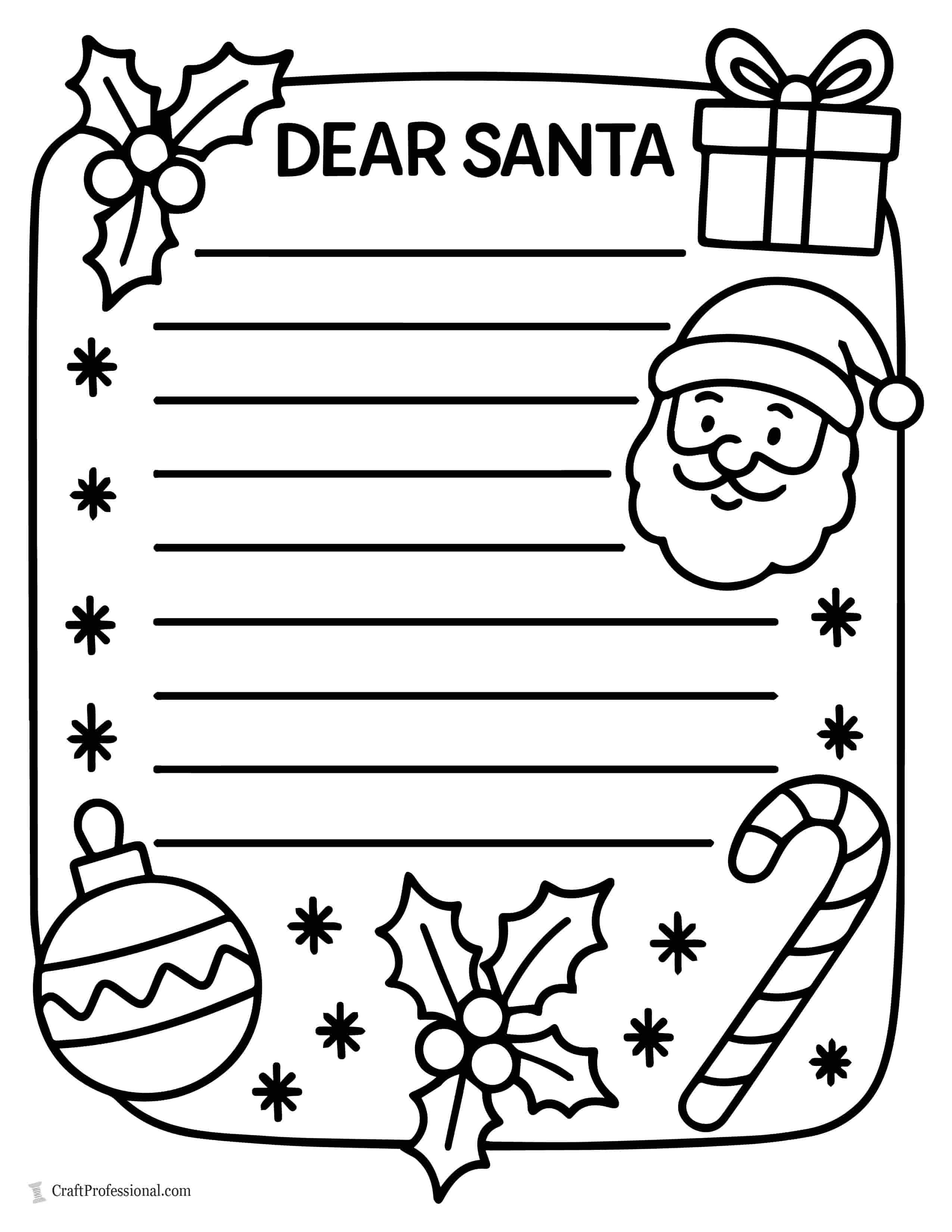 Easy to color letter to Santa printable