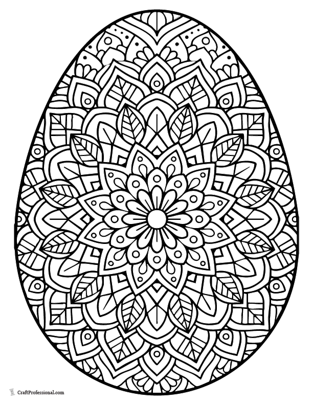 Mandala medallion Easter egg coloring page.