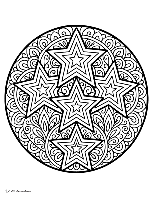 Mandala-style star, detailed-coloring page.