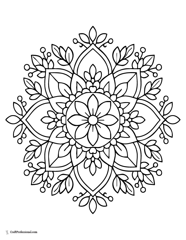 Minimalist floral mandala coloring page with simple symmetrical pattern.