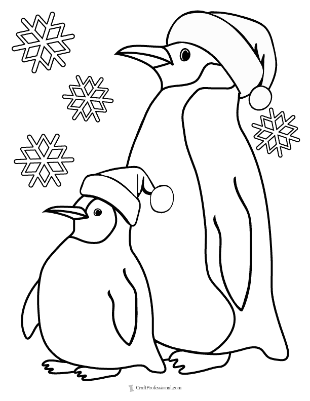 Mom and baby emperor penguin coloring page
