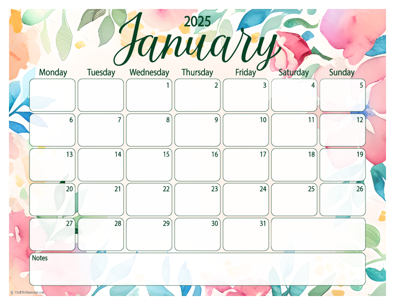 Free Printable January Calendars to Kickstart 2025