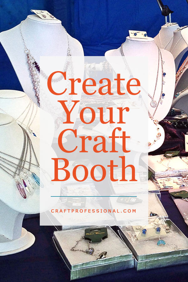 Handmade necklaces on a tabletop display. Text - Create Your Craft Booth Handmade necklaces on a tabletop display. Text - Create Your Craft Booth