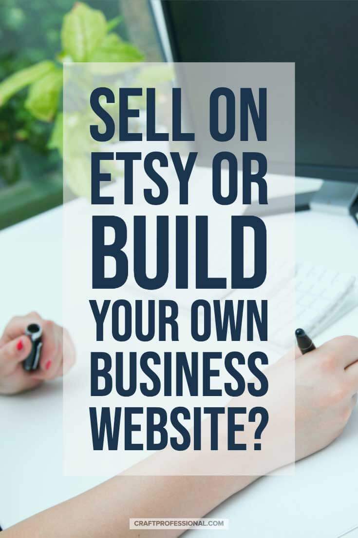 Woman working on computer with text overlay - Sell on Etsy or build your own business website?