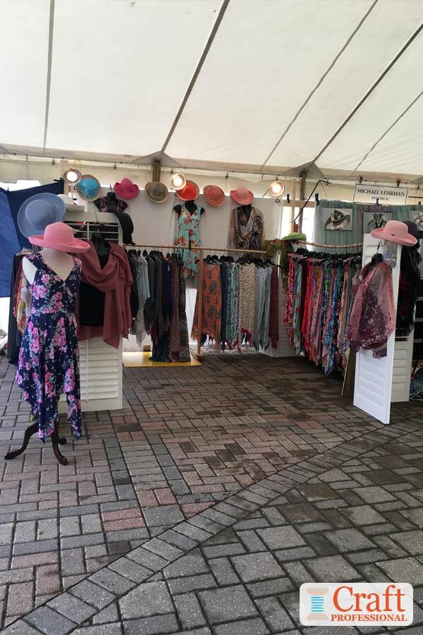 Clothing booth at an outdoor craft show