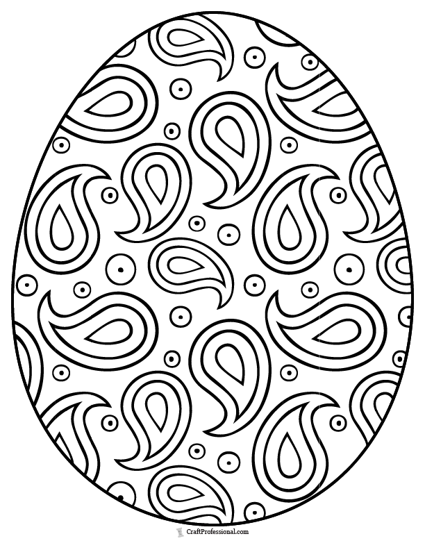 Easter egg with a decorative paisley designs, coloring page.