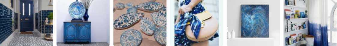 Examples of Pantone color of the year 2020 classic blue in fashion and home decor. Examples of Pantone color of the year 2020 classic blue in fashion and home decor.