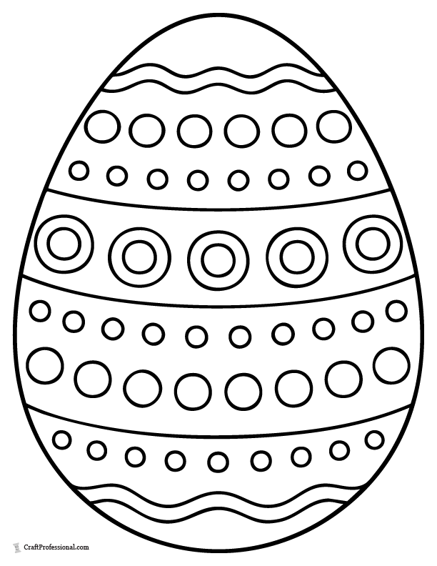 Easter egg coloring page with rows of large and small polka dots.