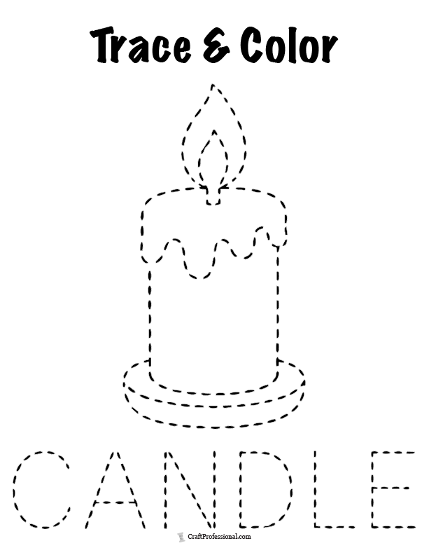 Simple Christmas candle tracing and coloring page for preschoolers.
