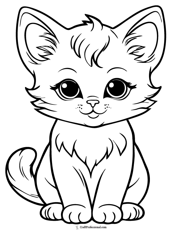 Pretty smiling cat coloring sheet