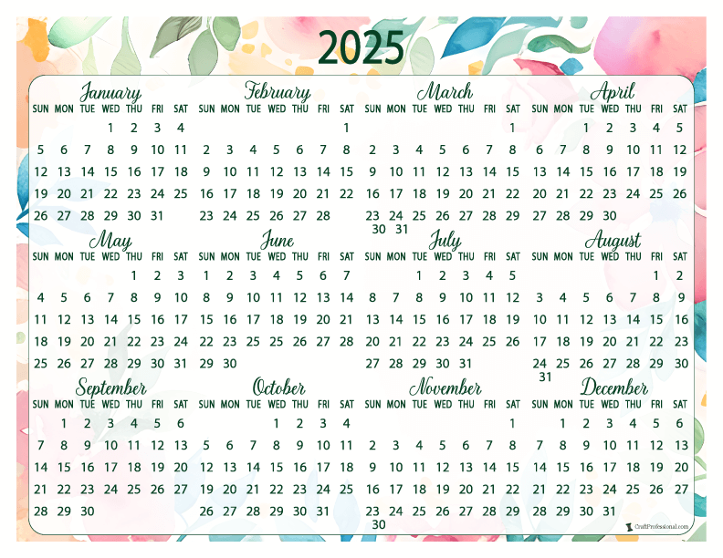 Yearly Calendar Printable A5 Calendar Printable One Year One Page Yearly Calendar Printable A5 Calendar Printable One Year One Page