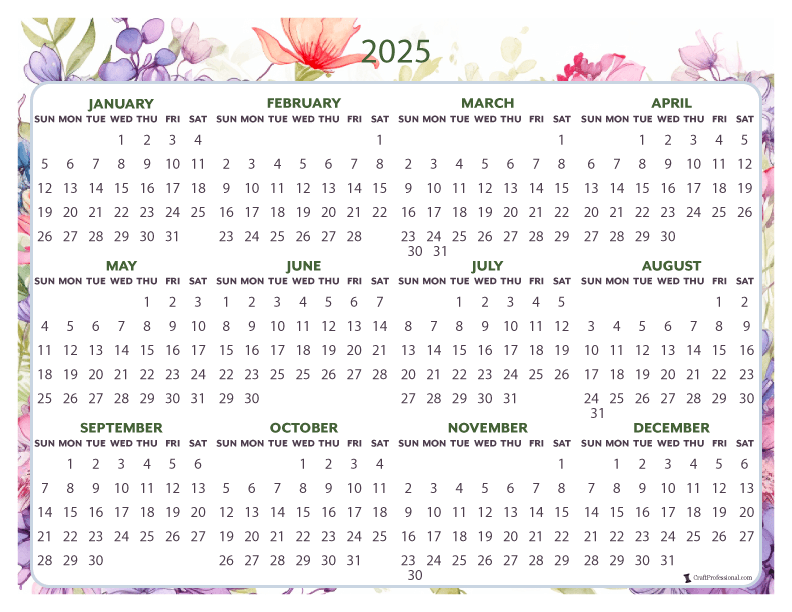 Yearly Calendar Printable Pages