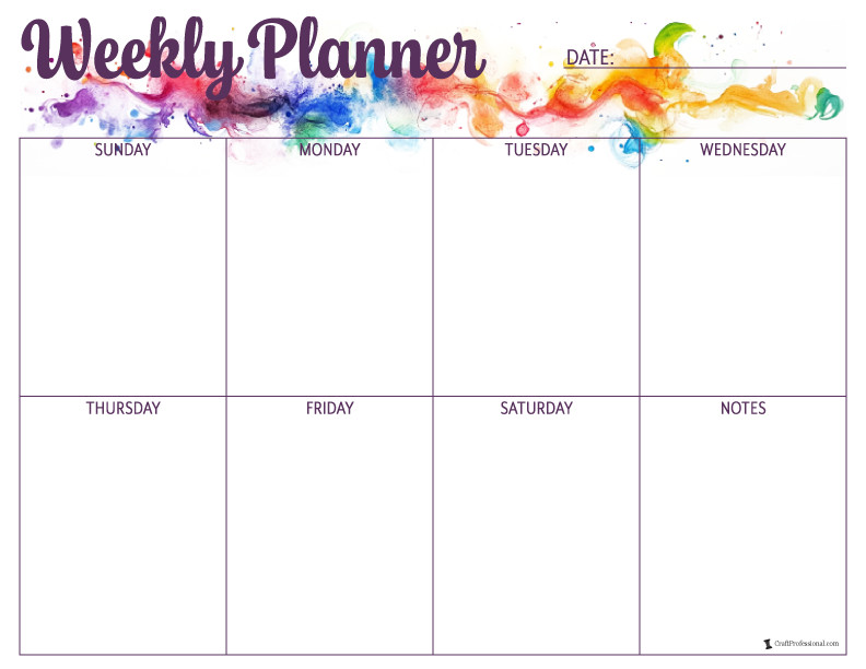 Weekly printable planners, rainbow-colored design