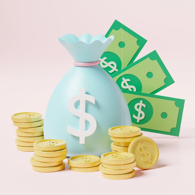 Stylized illustration of a money bag, coins, and paper bills in soft pastel colors symbolizing profit and income for handmade craft businesses. Stylized illustration of a money bag, coins, and paper bills in soft pastel colors symbolizing profit and income for handmade craft businesses.