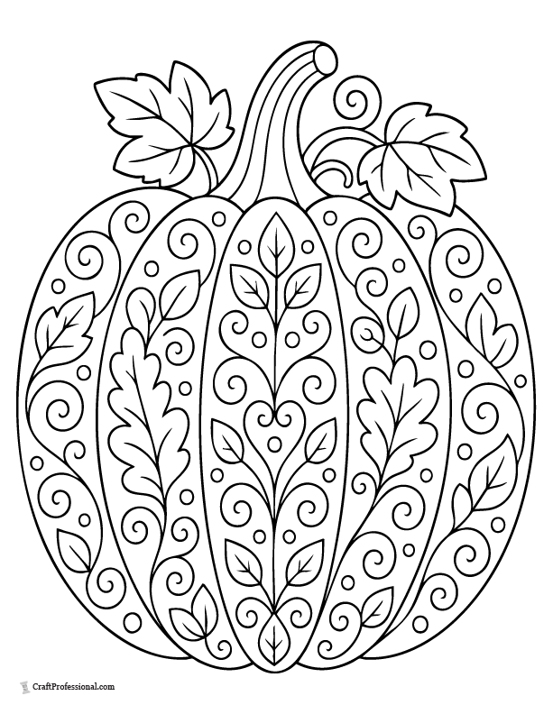 Detailed pumpkin mandala coloring page for older kids with patterns and fall designs.