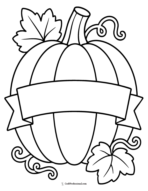 Pumpkin name tag coloring page with a blank space for children to write their name.