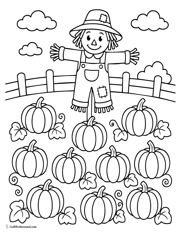 Pumpkin patch counting coloring page with pumpkins for preschool and kindergarten activities.
