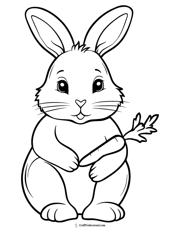 rabbit holding a carrot, easy coloring sheet