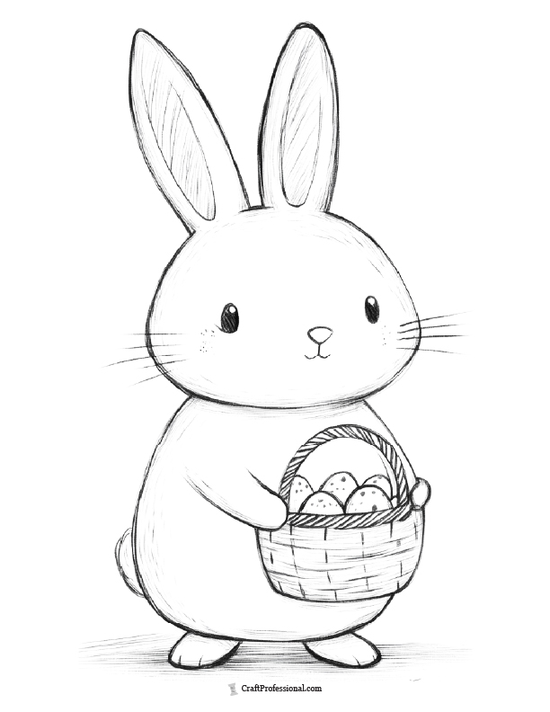 Rabbit with basket of eggs to color