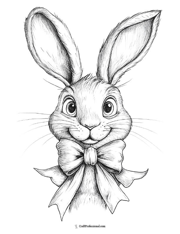 Classic rabbit wearing a bow coloring page