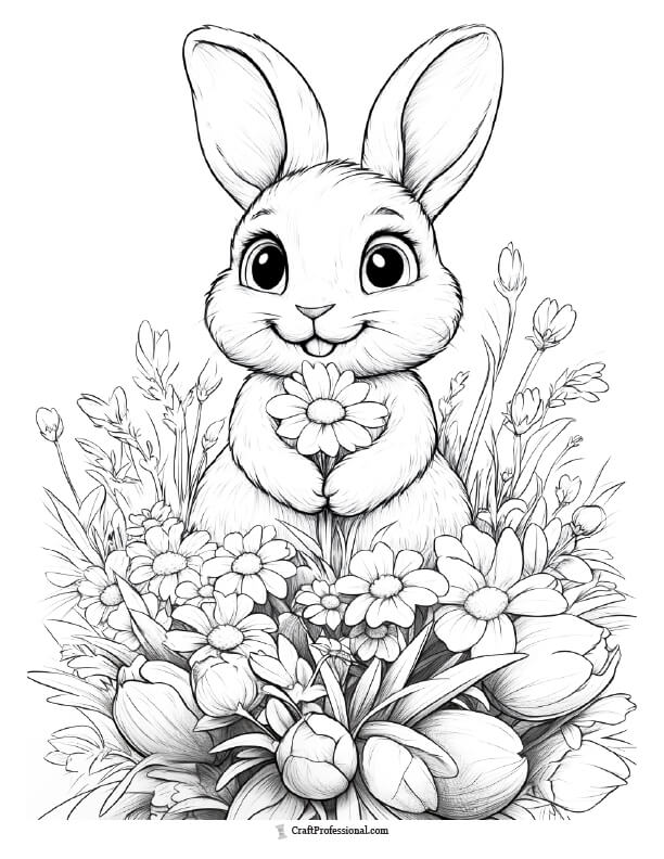 Floral rabbit coloring page
