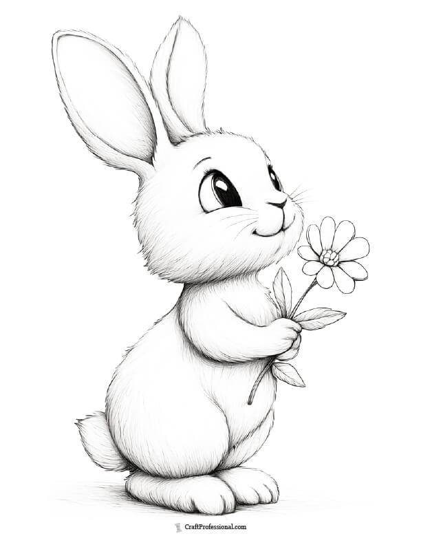 Rabbit and flowers coloring sheet