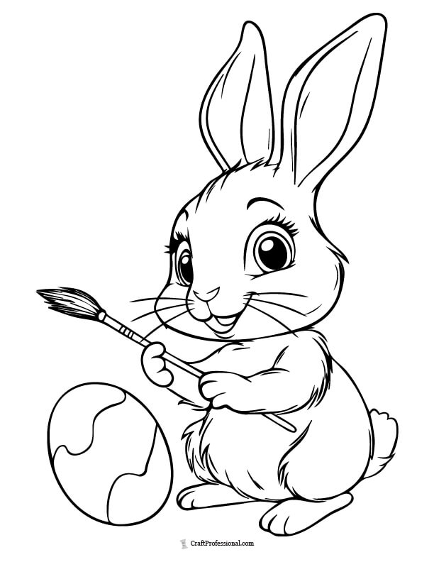 Rabbit painting an Easter egg, coloring page