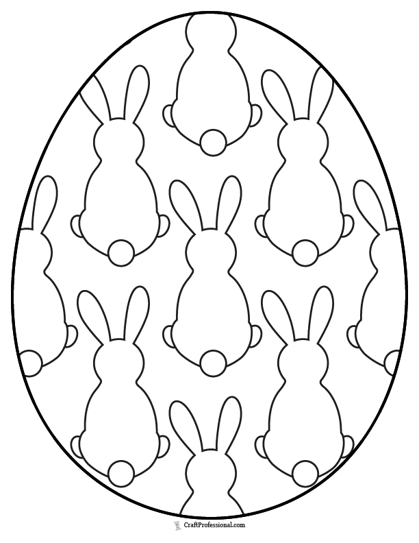 Easter egg with a simple bunny pattern, coloring page.