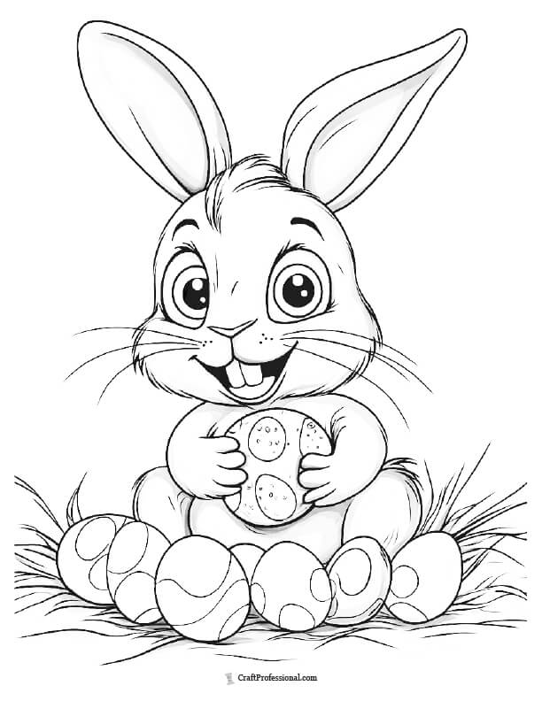 Rabbit with too many easter eggs coloring page