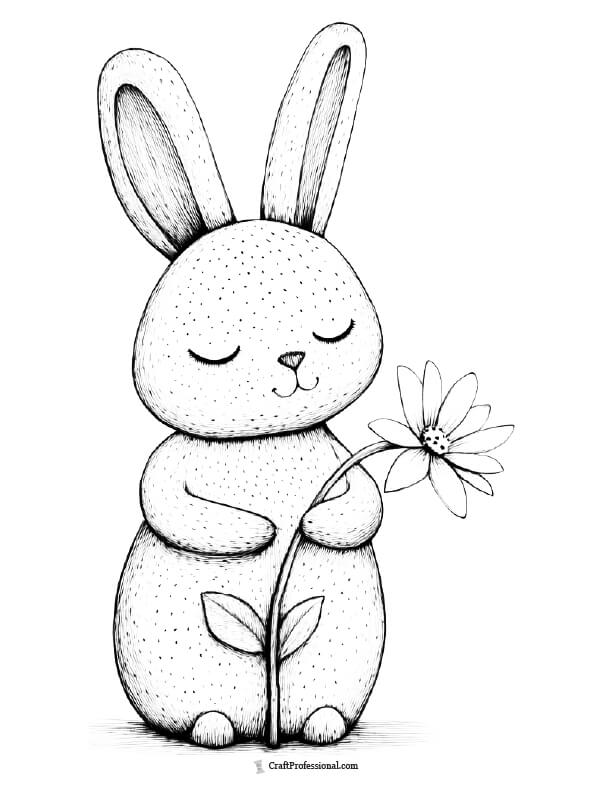 Rabbit with flower coloring page