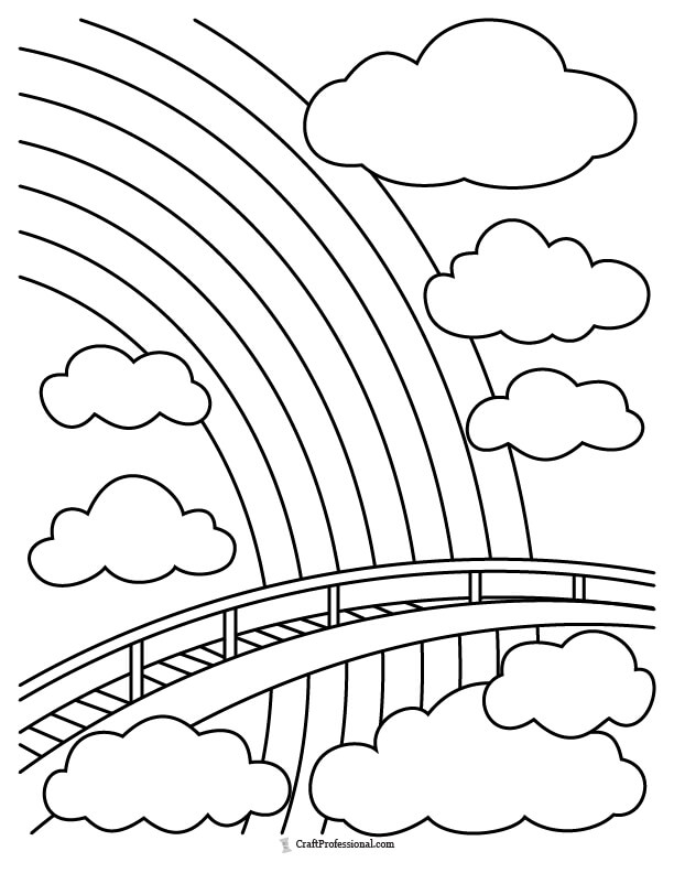 Rainbow over a bridge coloring page