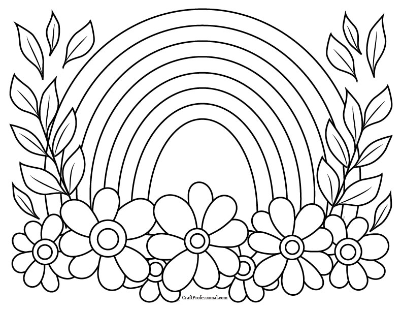 Flowers and rainbow coloring page