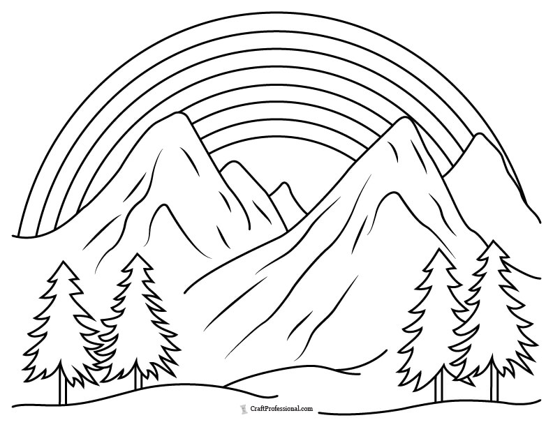 Rainbow and mountains coloring page
