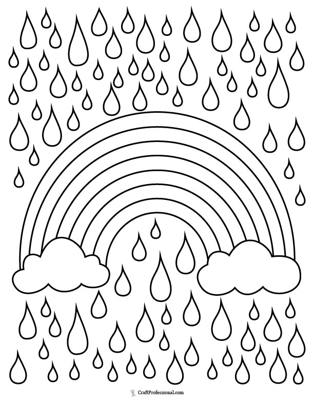 Rainbow and raindrops coloring page