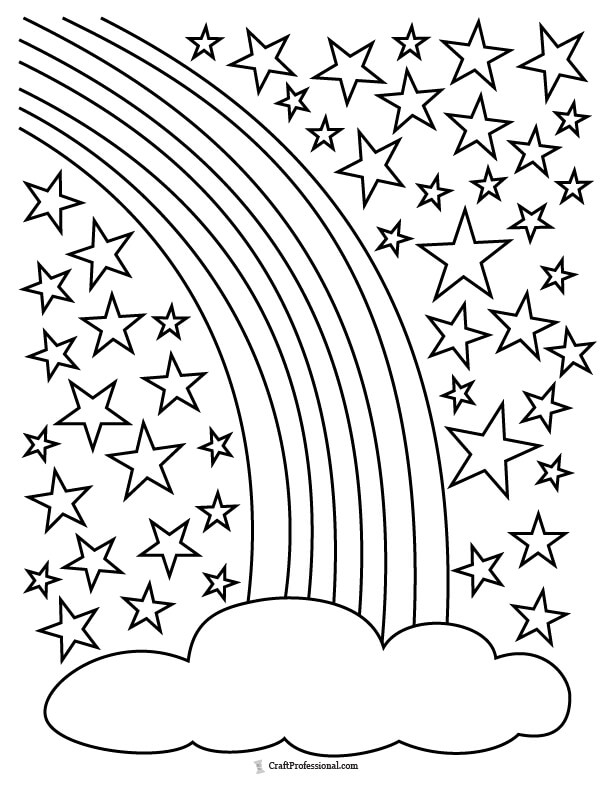 Rainbow and stars coloring page